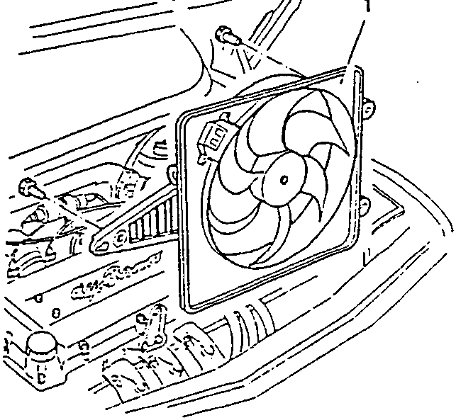 Diagram showing electric cooling fan mounted on engine