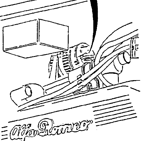 Illustrates engine compartment with Alfa Romeo branding visible