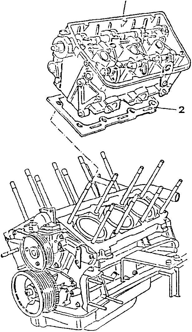 Engine with cylinder heads removed, showing cylinder liners and engine block