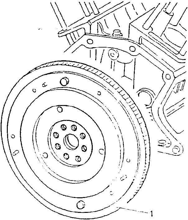 Diagram showing the flywheel removed from the engine.