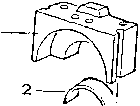 Diagram showing lever and fork components for removing rear main bearing cap
