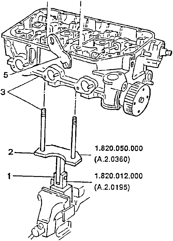 Diagram showing the adjustable support, fork, cylinder head, and engine lifting bracket assembly with part numbers labeled.