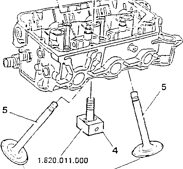 Diagram showing engine block with valves and tools labeled 1.820.011.000 (A.2.0192) and 1.821.124.000 (A.3.0522).