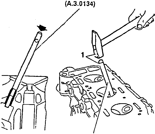Illustration of valve guide removal with puller N° 1.821.005.000 (A.3.0134)