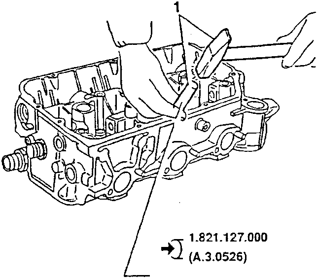 Inserting valve guides using special tools 1.821.127.000 (A.3.0526) and 1.821.128.000 (A.3.0527)