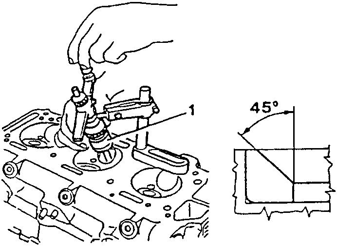 Illustration showing valve seat turning with a 45-degree angle