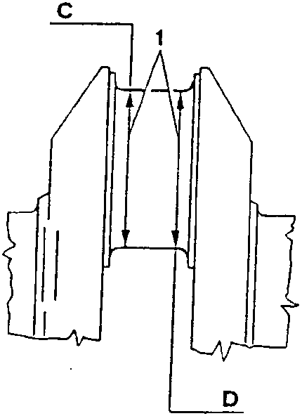 Diagram showing two parallel cylindrical journals with measurement points C and D for taper check.