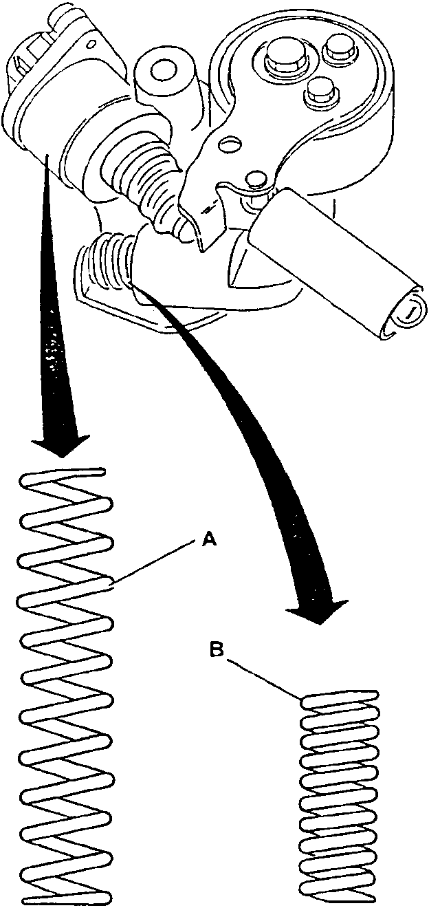 Hydraulic belt tensioner with springs A and B shown separately