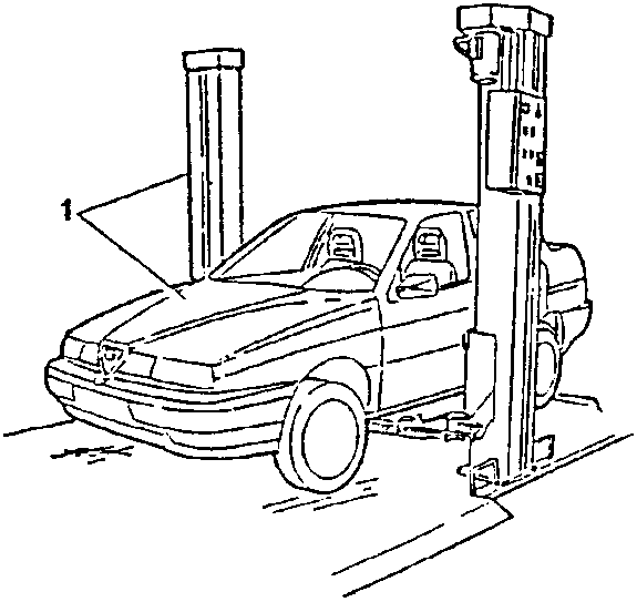 Vehicle on a two pillar auto lift