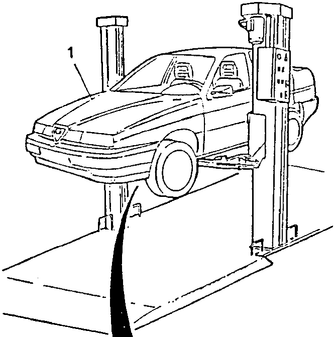 Vehicle raised on a lift with a car jack
