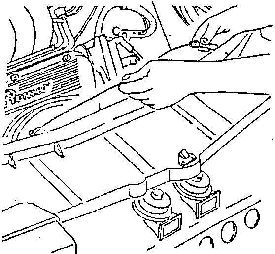 Illustration showing hands disconnecting a cable from two locks on a car's engine bay.