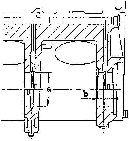 Cross-section diagram of engine block showing main supports and shoulder dimensions