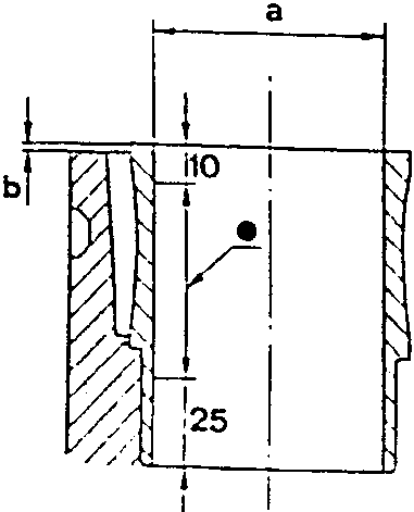 Diagram showing a cylinder liner with dimensions 'a', 'b', '10', and '25' marked