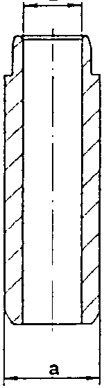 Side view diagram of a valve guide showing outer diameter labeled 'a' and inner diameter labeled 'b'.