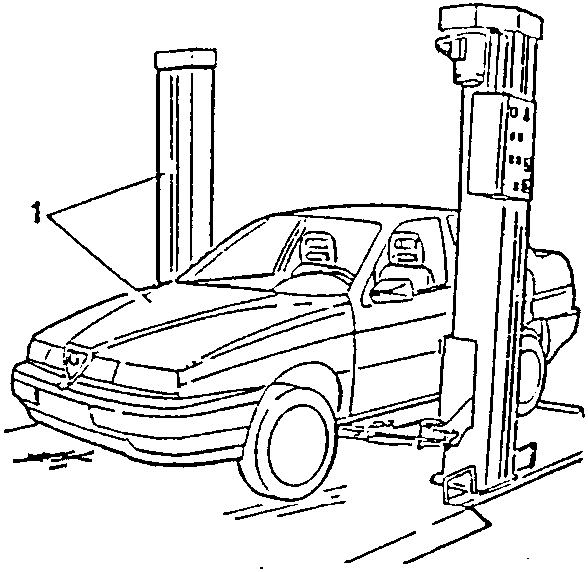 Vehicle on a lift with a car shown