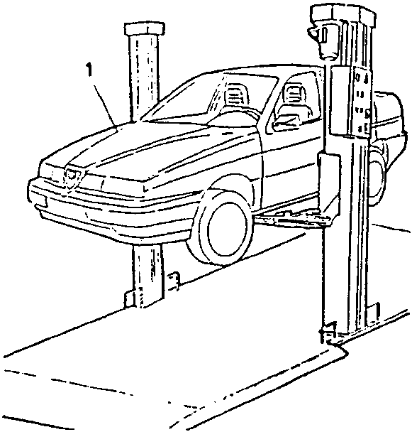 Vehicle raised on a lift
