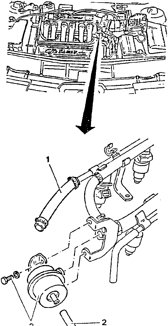 Illustration showing engine bay with arrow pointing to fuel pressure regulator location.