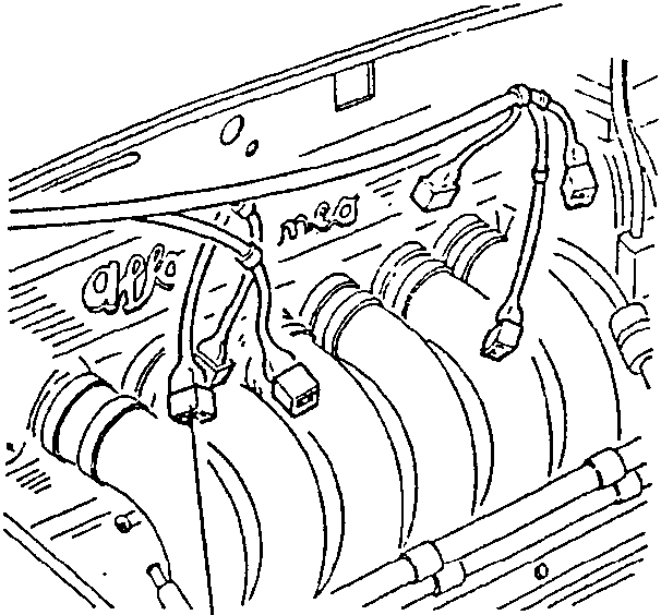 Engine diagram showing electrical connections to electroinjectors