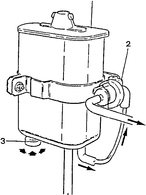 Diagram showing a fuel vapour filter with a solenoid valve and washing hole.