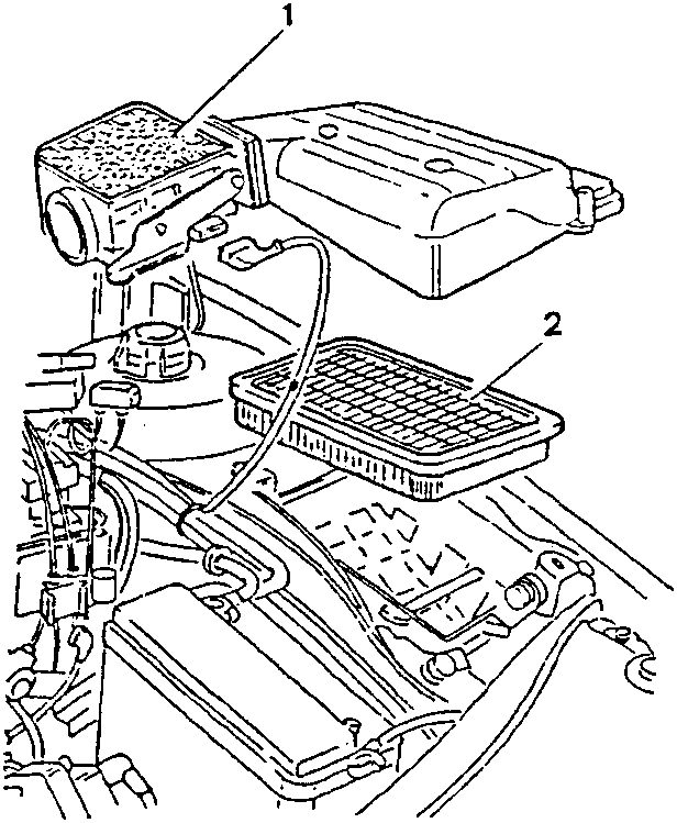 Air filter cover-air flow meter assembly with labeled parts 1 and 2