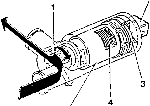 Constant Idle Speed Actuator with labeled parts: 1. Rotating box, 2. Connector, 3. Counter spring, 4. Armature, 5. Permanent magnet