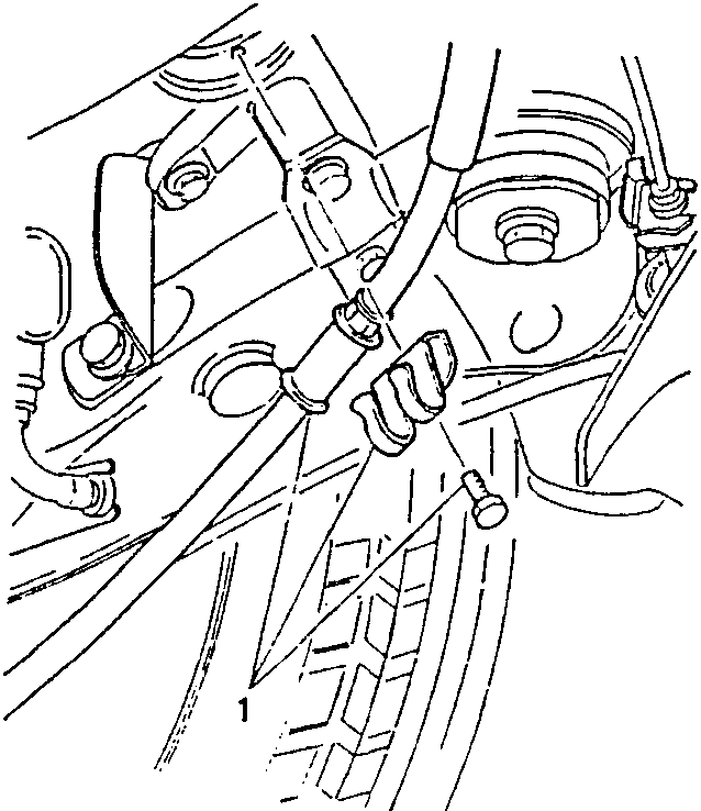Screw securing brake line support brackets and handbrake cable removed