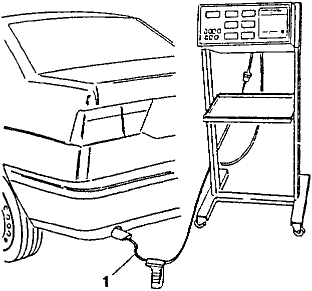 Car with exhaust probe connected to diagnostic equipment
