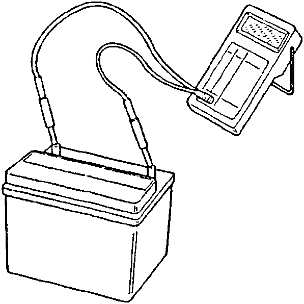 Battery with voltmeter connected to terminals