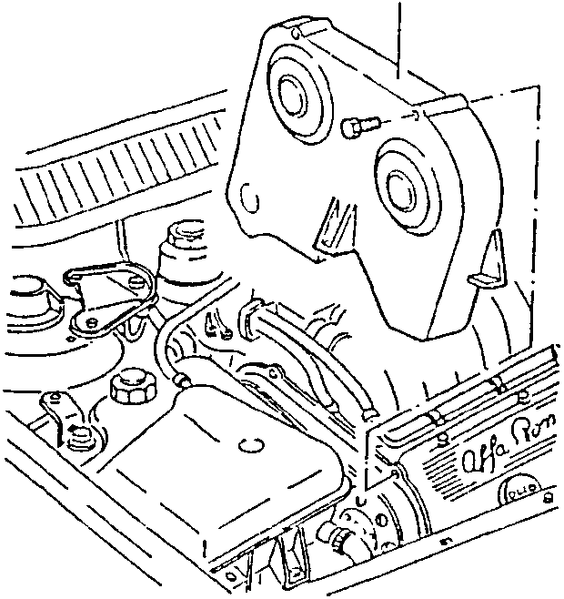 Engine with front cover removed showing timing belt area