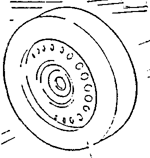 Close-up of front wheel hub and lug nuts