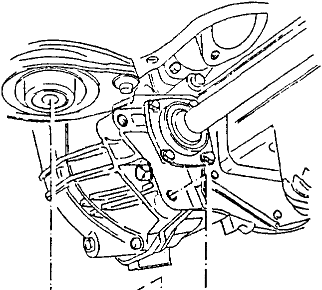 Diagram showing rear engine support removal with part labeled 1