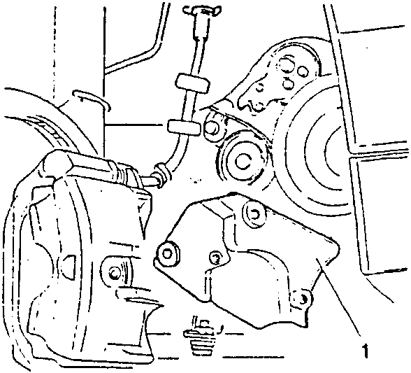 Diagram showing hydraulic belt tensioner with protective cover removed, part labeled 1