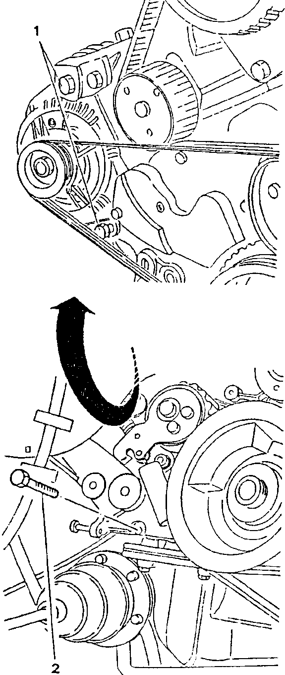 Alternator mounting bolts with a wrench on the upper bolt