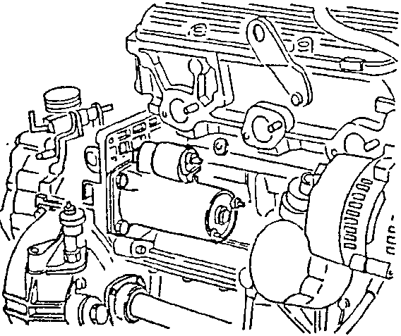 Engine with starter motor installed