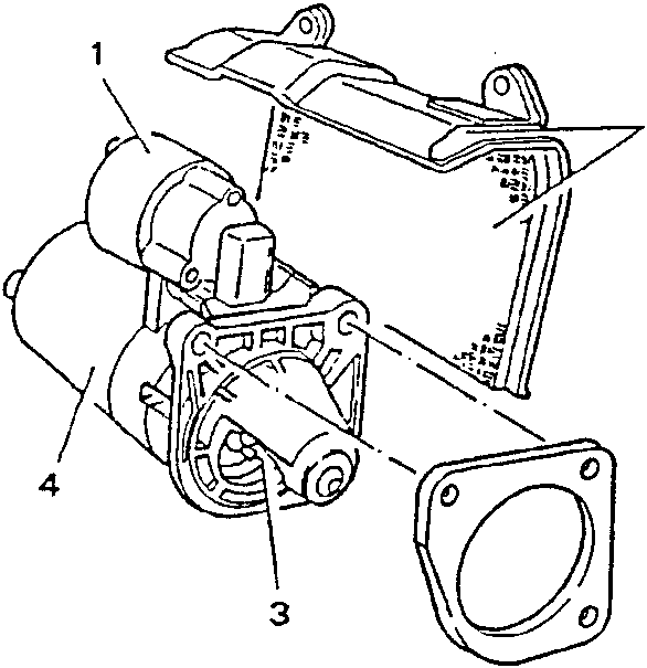 Starter motor components: relay, heat shielding, pinion, motor