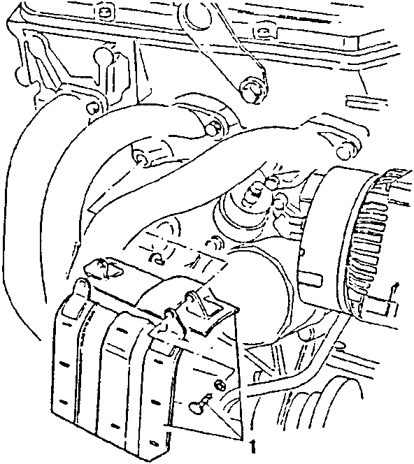 Diagram showing starter motor heat shield and screws.