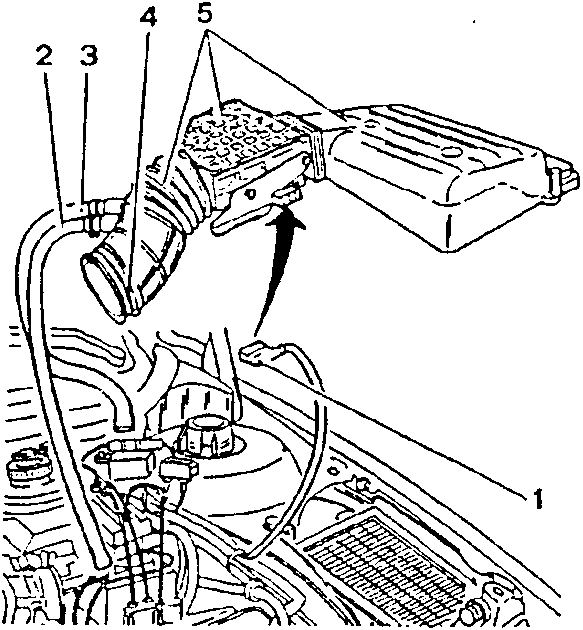 Diagram showing disconnection points for air flow meter, oil vapour separator, and air intake hose.