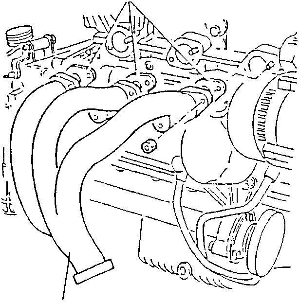 Diagram showing right-hand exhaust manifolds and gaskets
