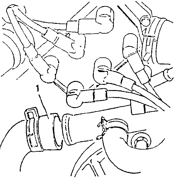 Diagram showing hoses and clamps connected to radiator outlet sleeve