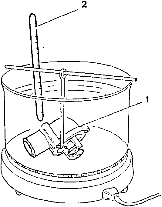 Thermostat submerged in water with thermometer