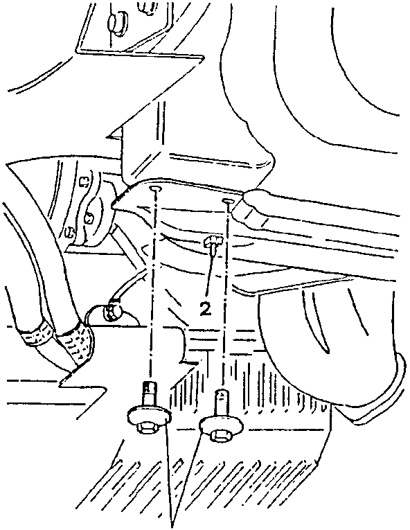 Diagram showing screws securing the lower crossmember and oil radiator air conveyor