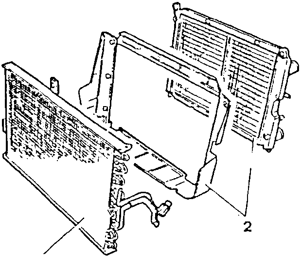 Air conditioning system condenser and air conveyor separated from radiator