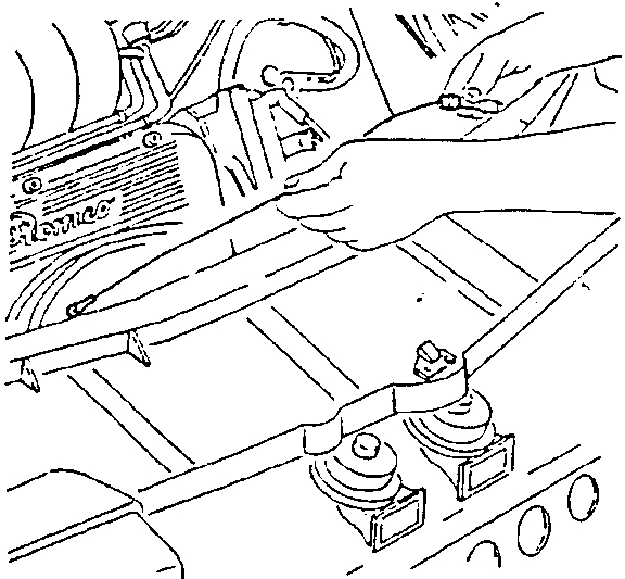 Diagram showing hands disconnecting a bonnet release cable from two catches on the engine bay.