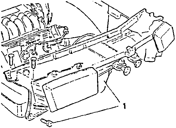 Diagram showing the upper crossmember being removed along with headlights and horns.