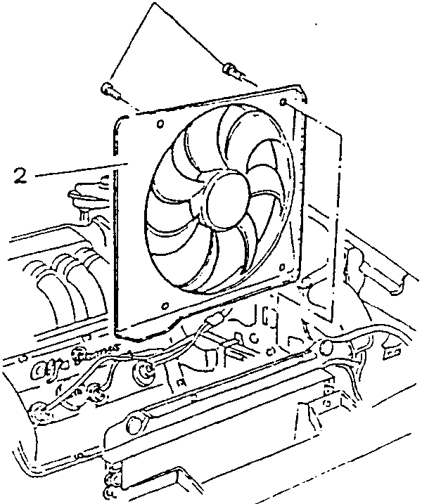 Diagram showing electric cooling fan mounted on engine