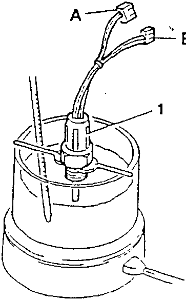 Thermocontact installed in a container with water and connected to two pins labeled A and B.