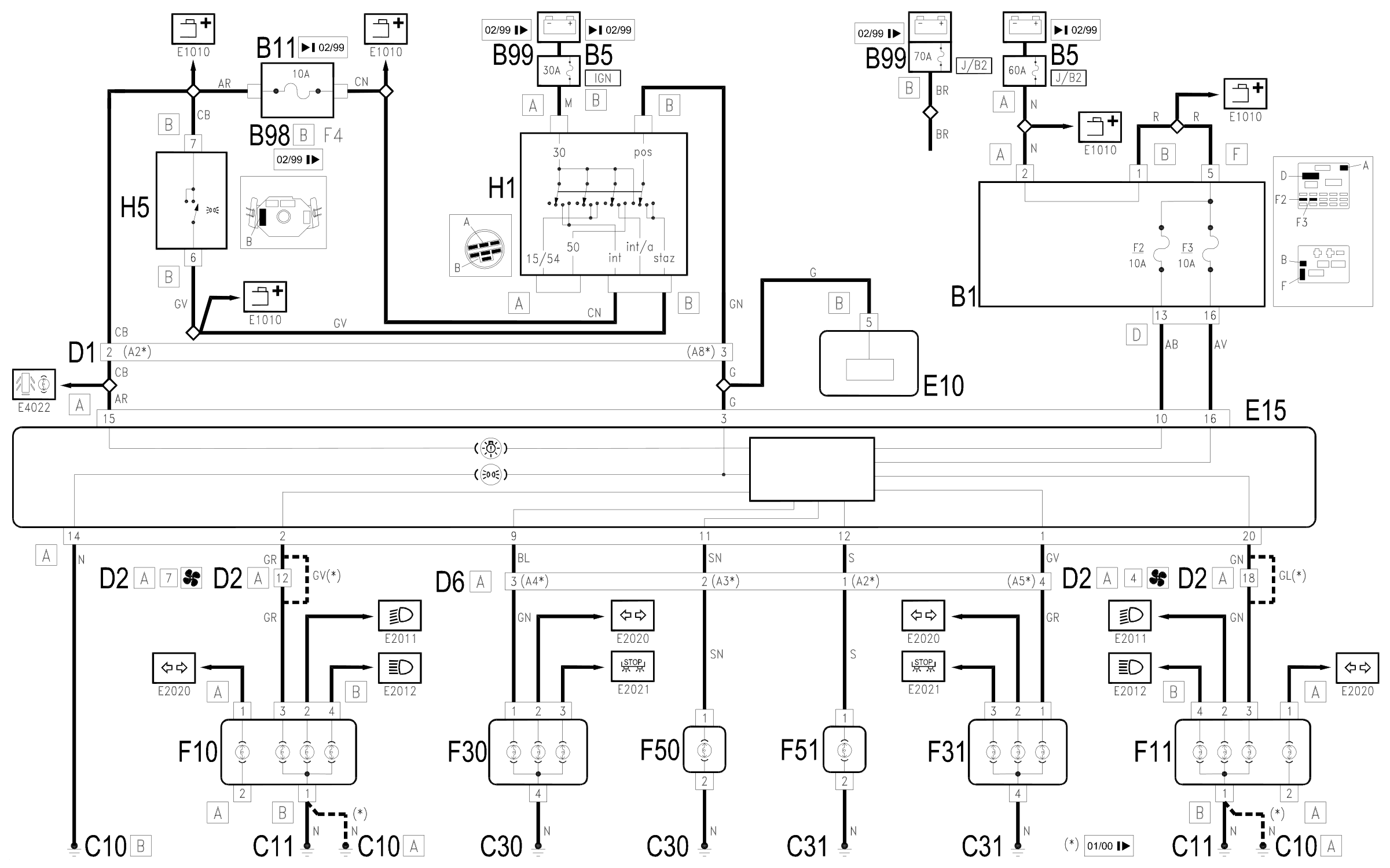Wiring diagram E2010 SIDE LIGHTS / NUMBER PLATE