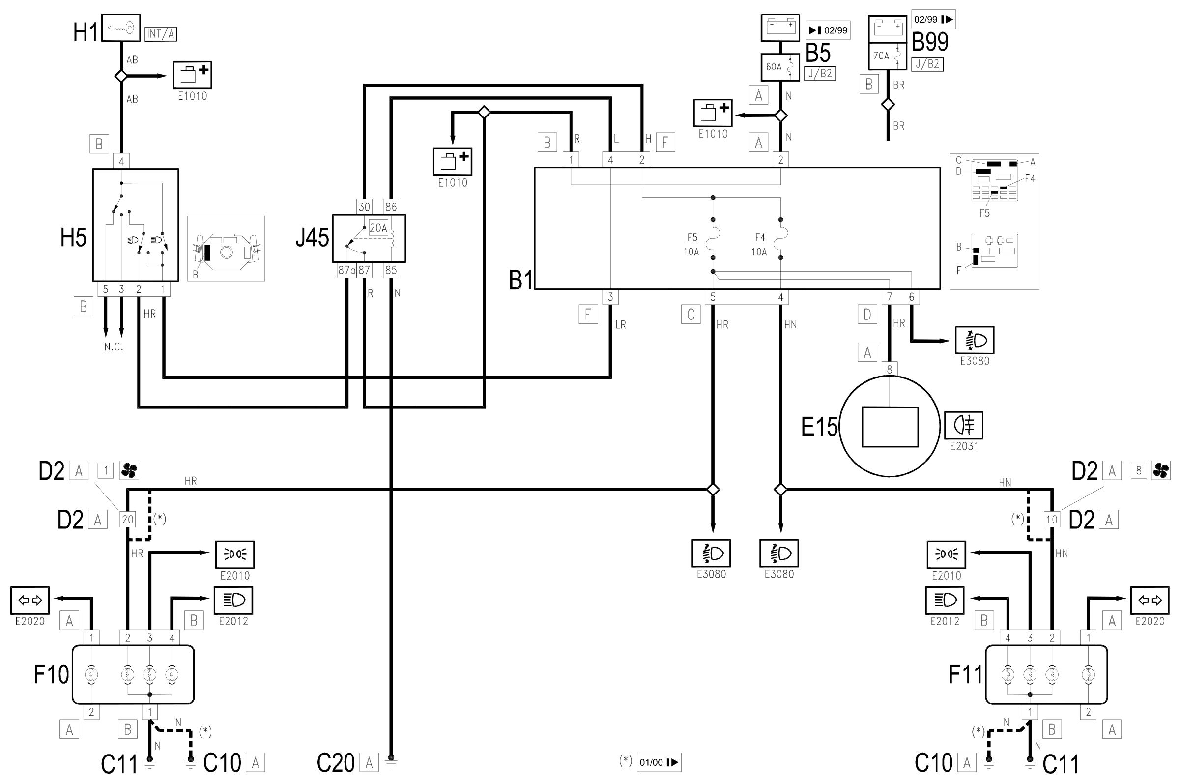 Wiring diagram E2011 DIPPED HEADLAMPS