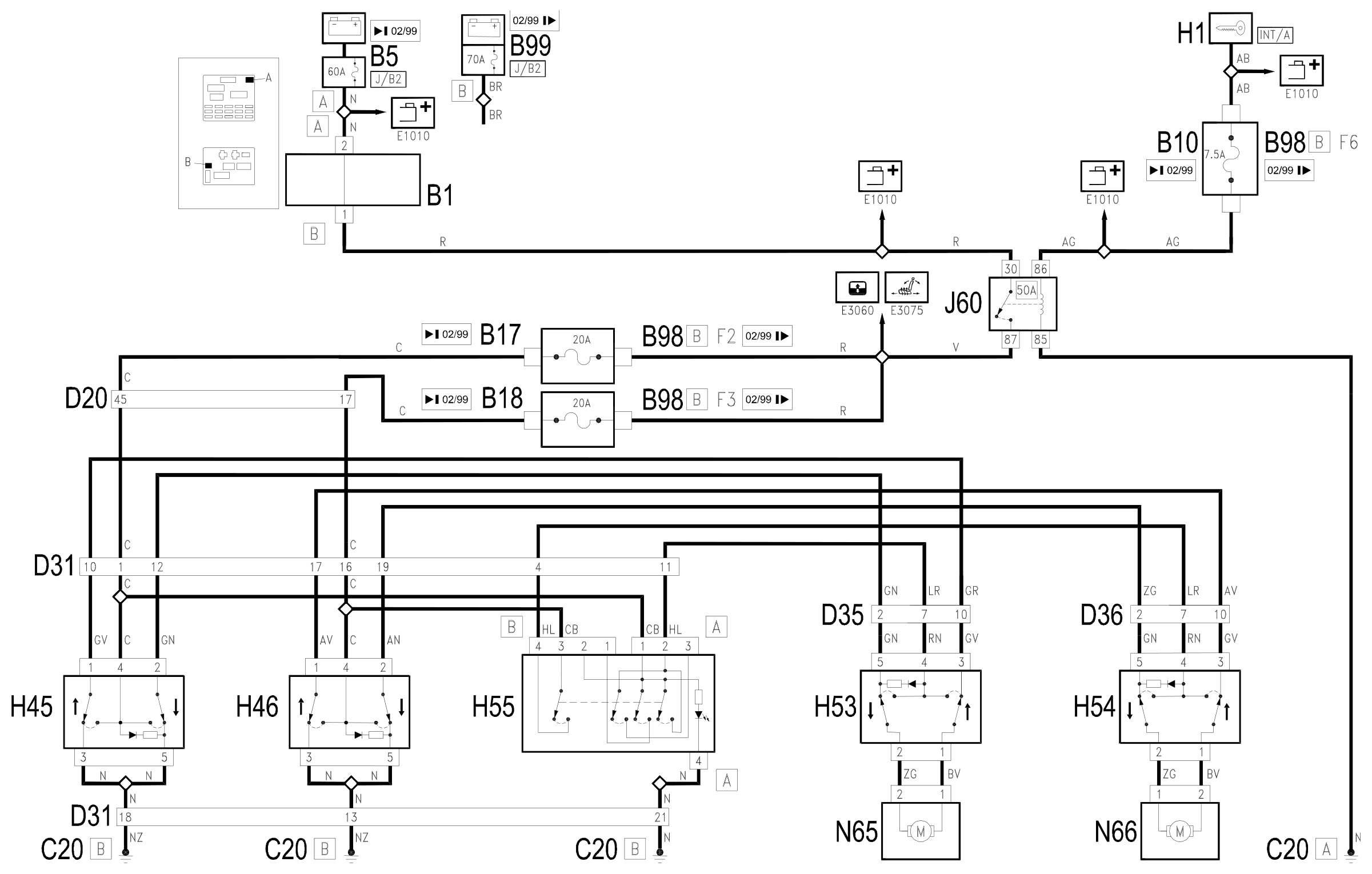 Wiring diagram E3051 REAR WINDOW MECHANISM