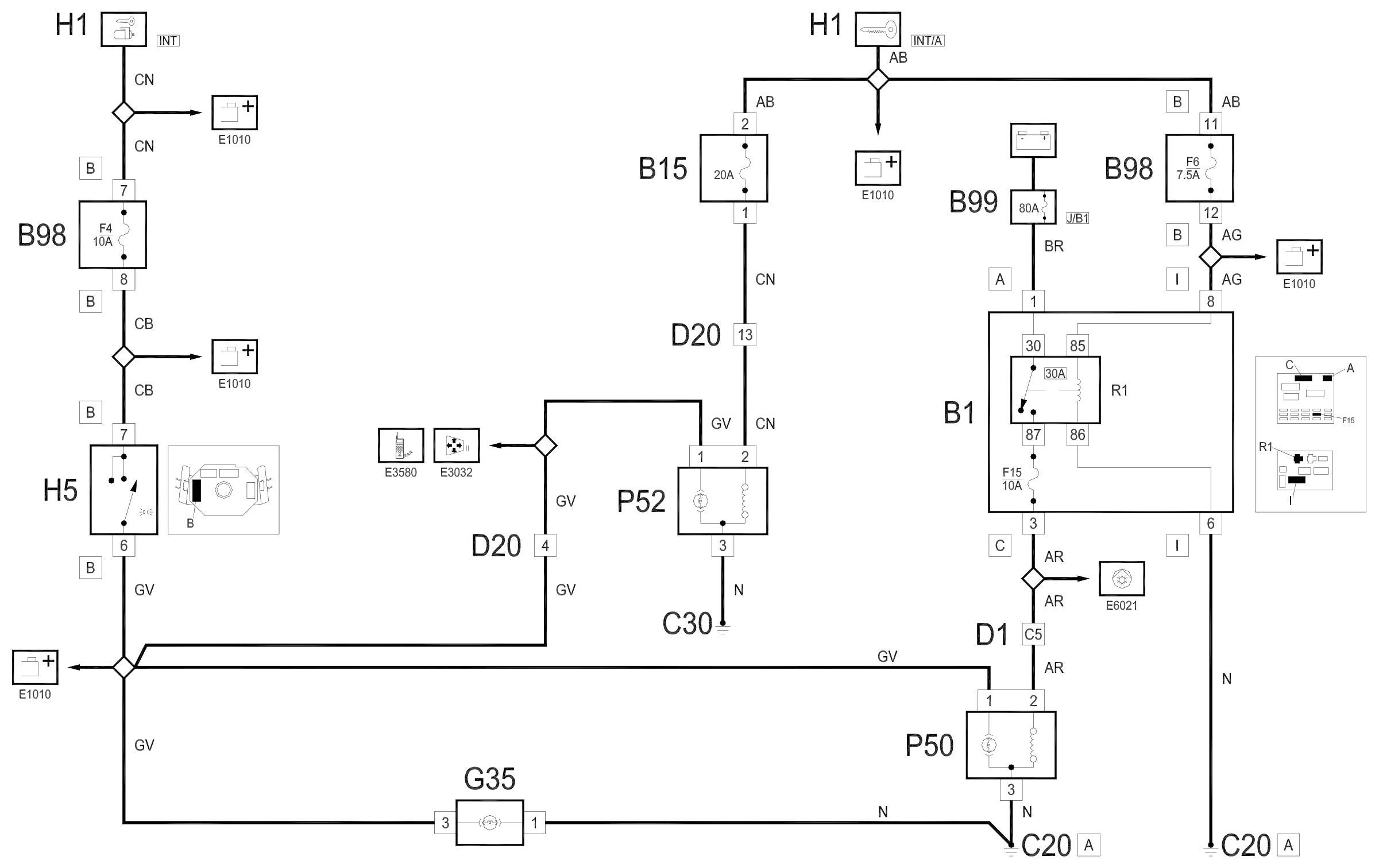 Wiring diagram E3070 CIGARETTE LIGHTER/POWER SOCKET